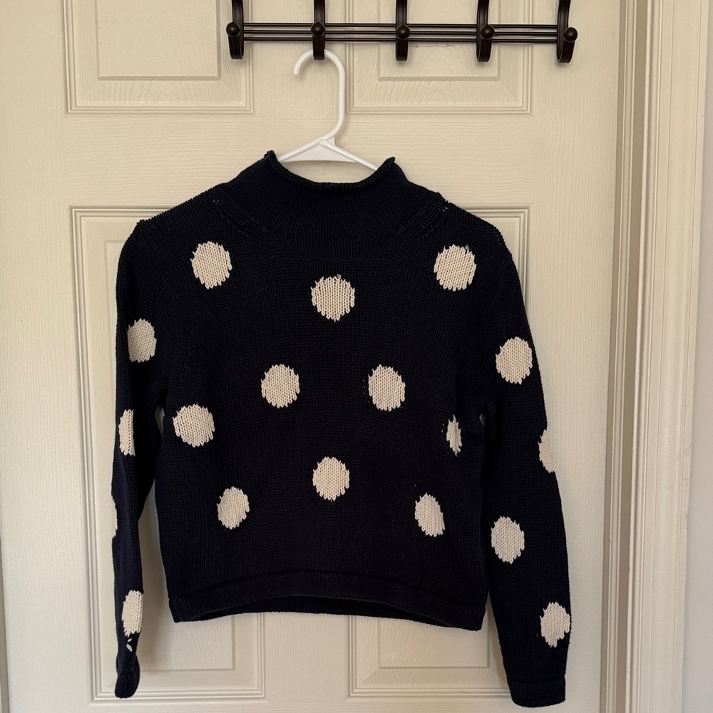 J. Crew Black Turtleneck Sweater with Cream Polka Dots